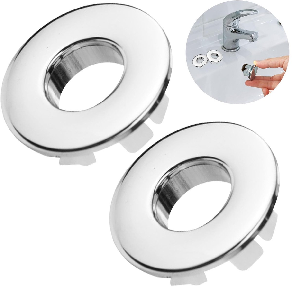 Dailygoods- Wastafeloverloopafdekking 2 Stuks - Universele Overloopring - Reserveonderdelen voor 22-24 mm - Hoogwaardig ABS-Kunststof - Verchroomd Design - Praktisch en Esthetisch