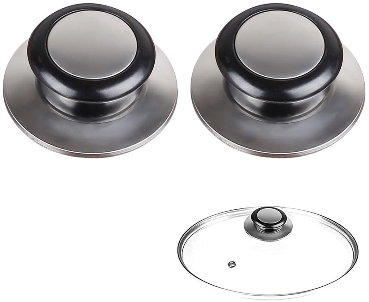 Dailygoods- Dekselknop 2x - Vervangende Dekselknop - Roestvrij Staal - Geschikt voor Glazen Lids - Eenvoudig te Reinigen - Antislip Rubber Pad - Dekselhandvat