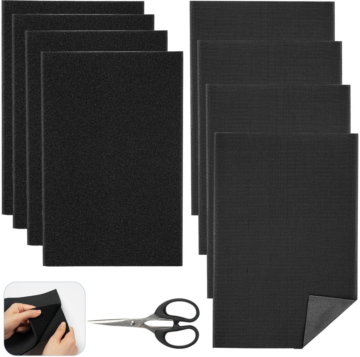 Dailygoods- Klittenband 4 Paar 20x30 cm - Klittenbandsluiting - Naaibaar - Zwart - Schaar - Duurzaam Doe-Het-Zelfpakket - Textielband