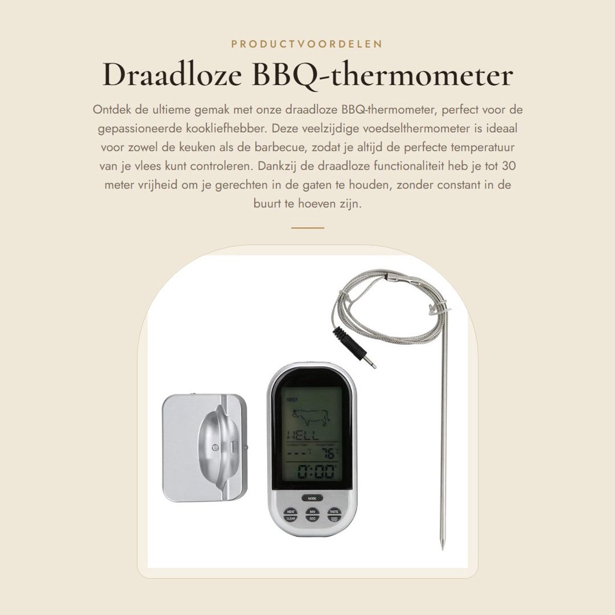 Dailygoods - Draadloze BBQ-thermometer - Voedselthermometer - Praktische timingfunctie - Keukenaccessoires - Koken van vlees - Ideaal voor barbecue en...