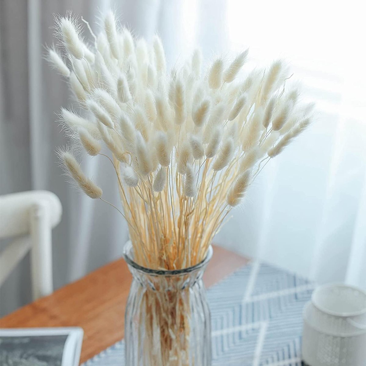 pampas, decoratie, 60 stuks, natuurlijke droogbloemen, pampasgras, konijnenstaart, boho-decoratie, super pluizig voor thuis, bruiloftsdecoratie (wit)