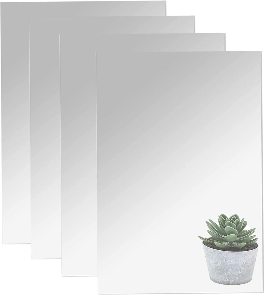 Dailygoods - 4 stuks zelfklevende tegelspiegelspiegels om op te plakken, A4, acrylspiegel, flexibele spiegelfolie, HD wandspiegel, stickers, voor muur, kast, thuis, badkamer, slaapkamer (29 x 21 cm)