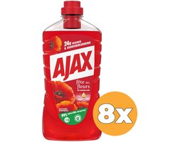 Ajax Allesreiniger Fête des Fleur Rode Bloem - 8 x 1L - Multi-Oppervlakken Allesreiniger - Voordeelverpakking