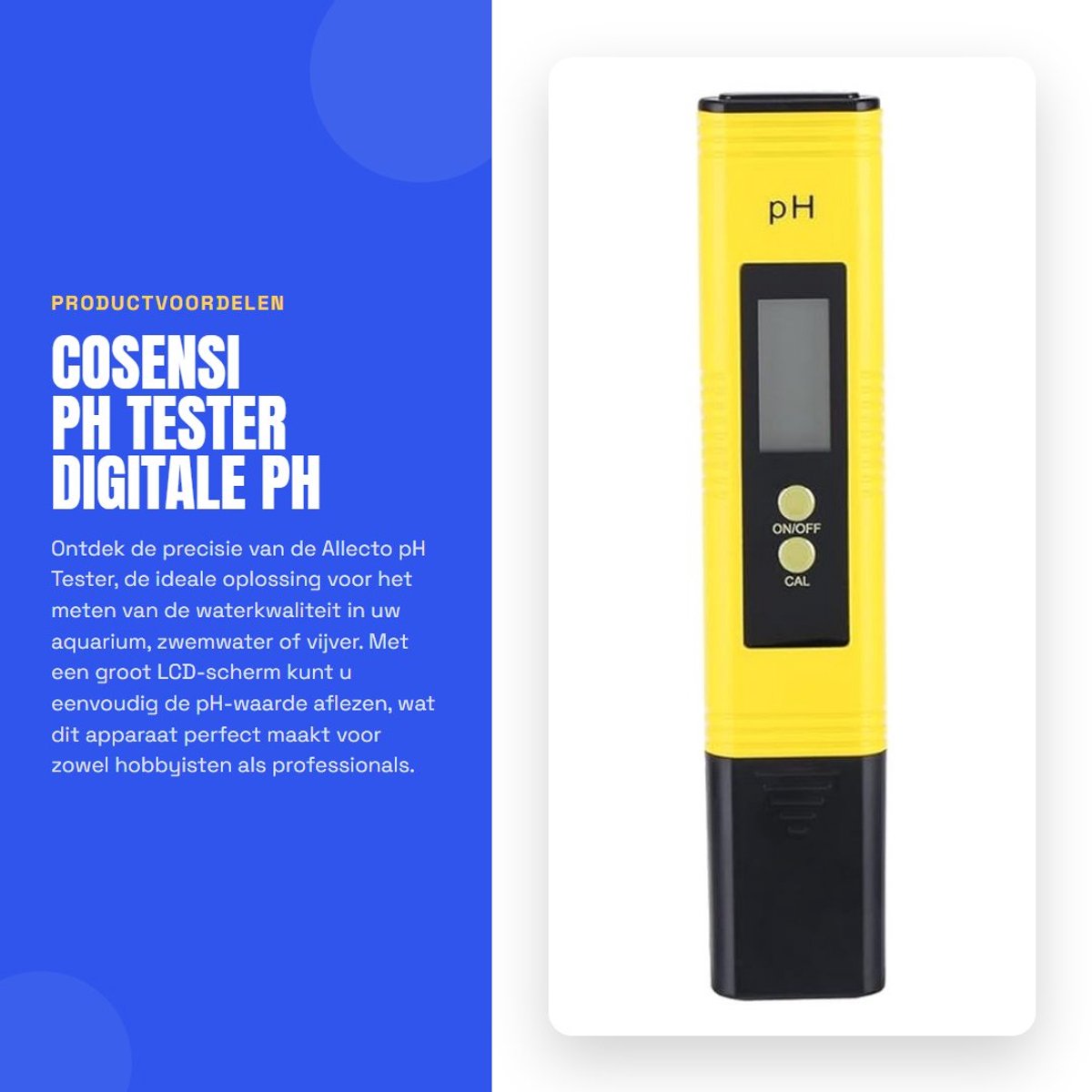 Dailygoods - PH Tester - Digitale pH Meter - Grote LCD Scherm - Waterkwaliteit Tester - Geschikt voor Aquarium en Zwembad - Handig en Draagbaar