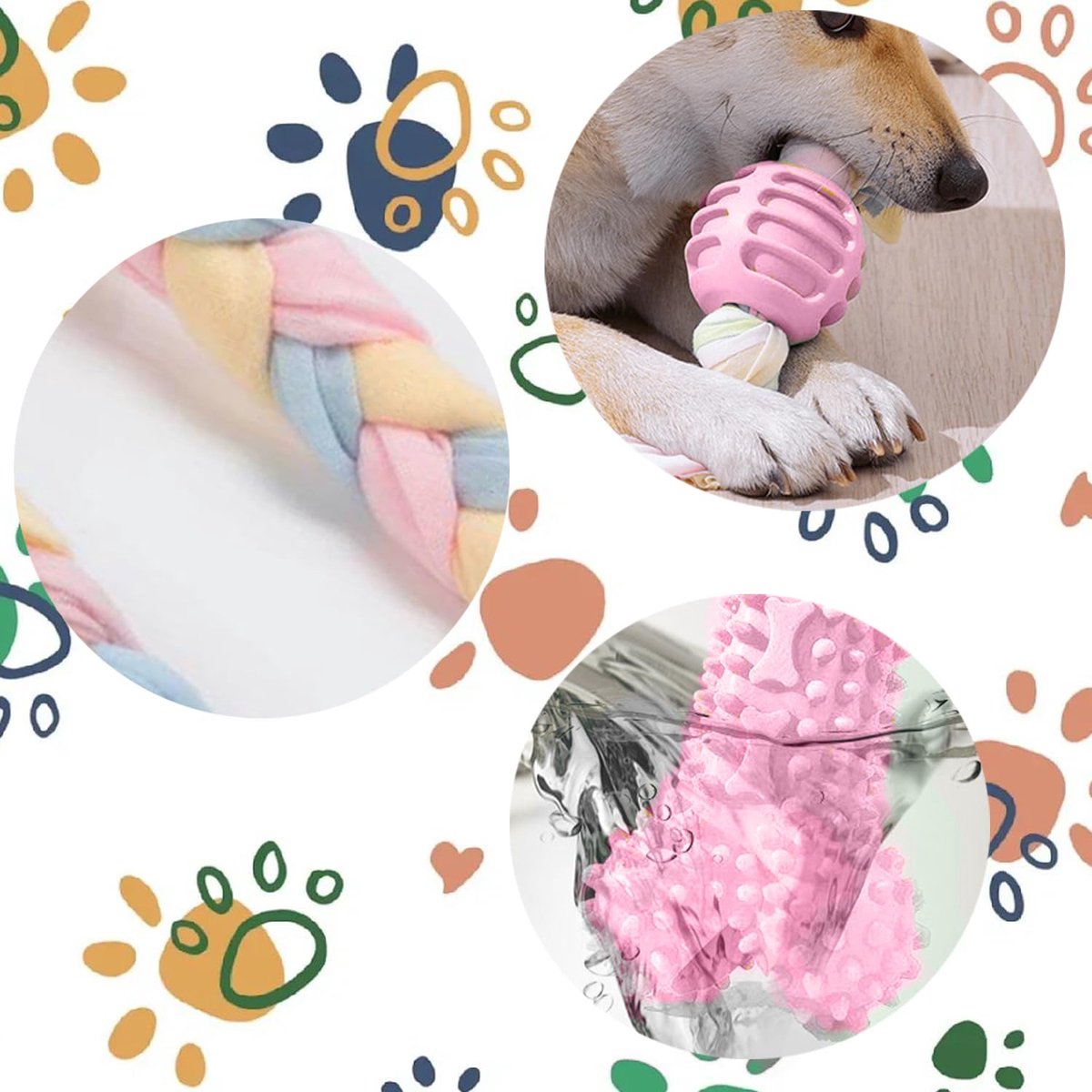 duurzaam interactief kauwspeelgoed, puppyspeelgoed met bal en katoenen touwen, kauwspeelgoed voor honden, puppy's tandjes speelgoed (roze)