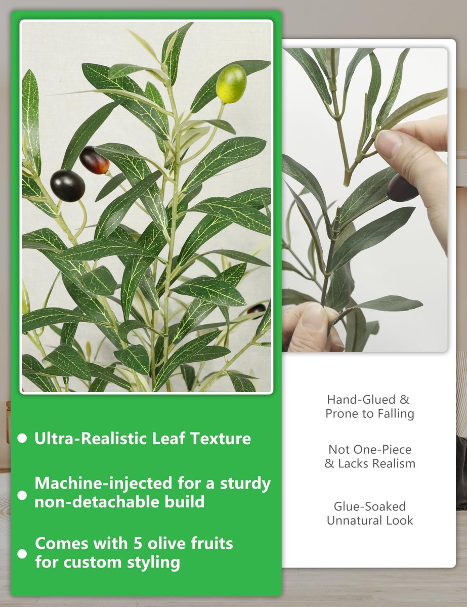 Olijfboom 180 cm Grote Kunstplant, Natuurgetrouw Blad & Tweekleurige Vruchten, Kunstmos & Stabiele Bloempot, Indoor Mediterrane Nep Kunstboom
