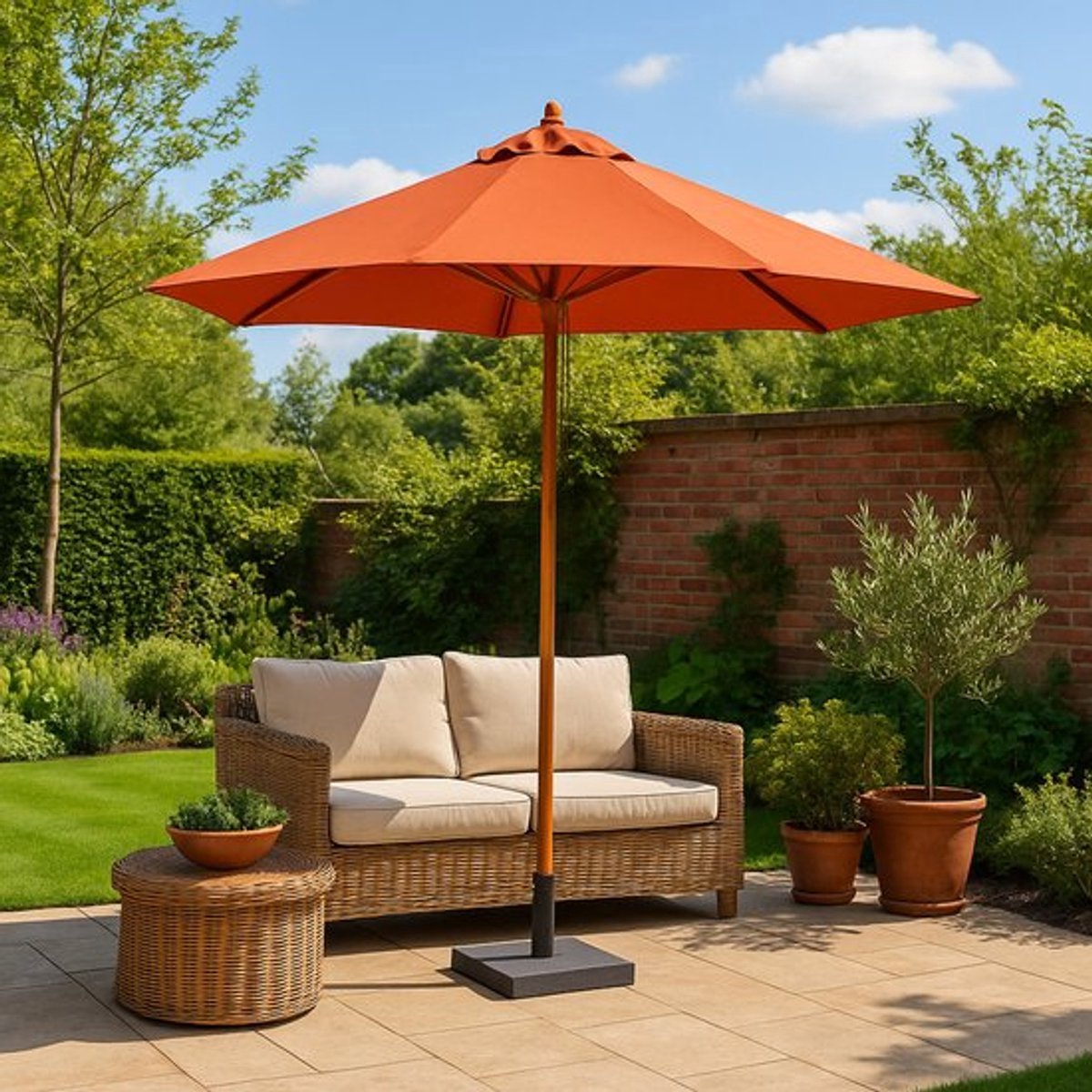 Casa - Parasol - Tuinparasol - Weerbestendige Parasol - Grote Parasol - Ø 3m - 2.60 meter Hoog - Extra Stevig - Waterdicht - Houten Steel - Rondvormige Zonwering - Zonneluifel - Zonnezeil - voor Optimale Schaduw - Zonnescherm - Zonwering - Oranje