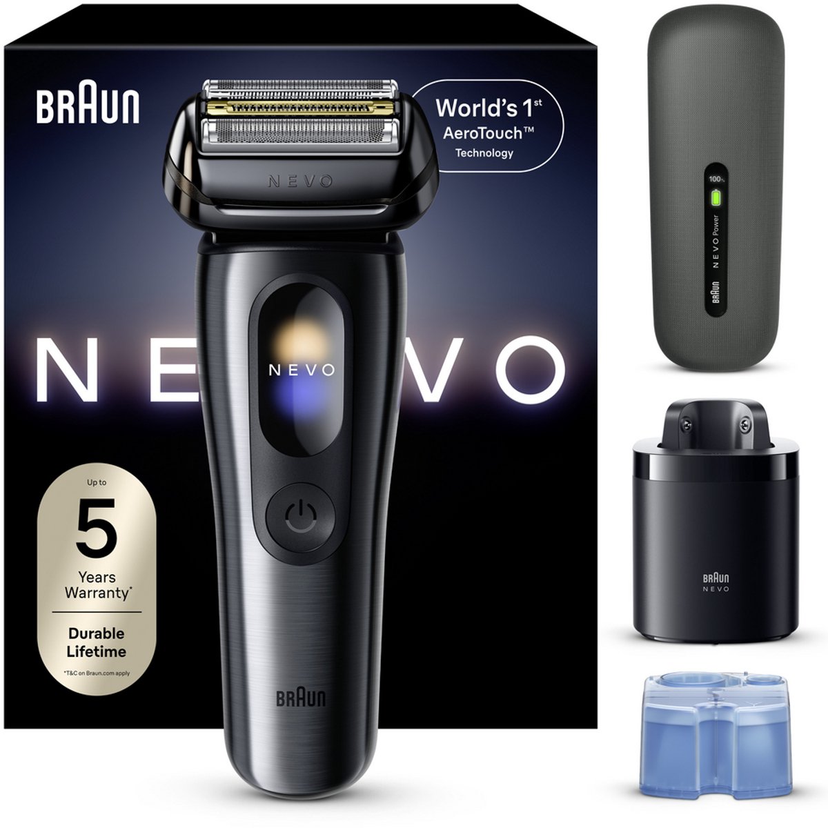 Braun NEVO Elektrisch Scheerapparaat - met AeroTouch-technologie - Smart display - Inclusief 7in1 NEVO Care System - Reisetui met Stroomvoorziening - NEVO17010C - Grafiet - Scheerapparaat voor Mannen