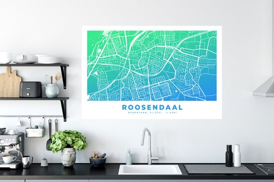 Muurstickers - Sticker Folie - Stadskaart - Roosendaal - Blauw - 120x80 cm - Plakfolie - Muurstickers Kinderkamer - Zelfklevend Behang - Zelfklevend behangpapier - Stickerfolie