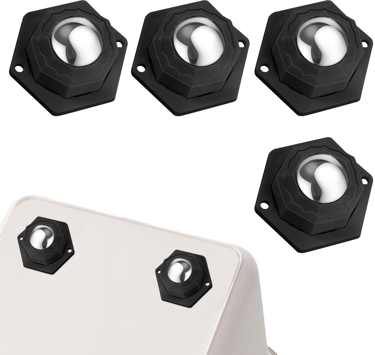 Pakket van 4 robuuste zelfklevende meubelwielen, 360° draaibare meubelwielen voor verplaatsing met een draagvermogen van 300 kg, set van 4 wielen voor meubels (zwart)