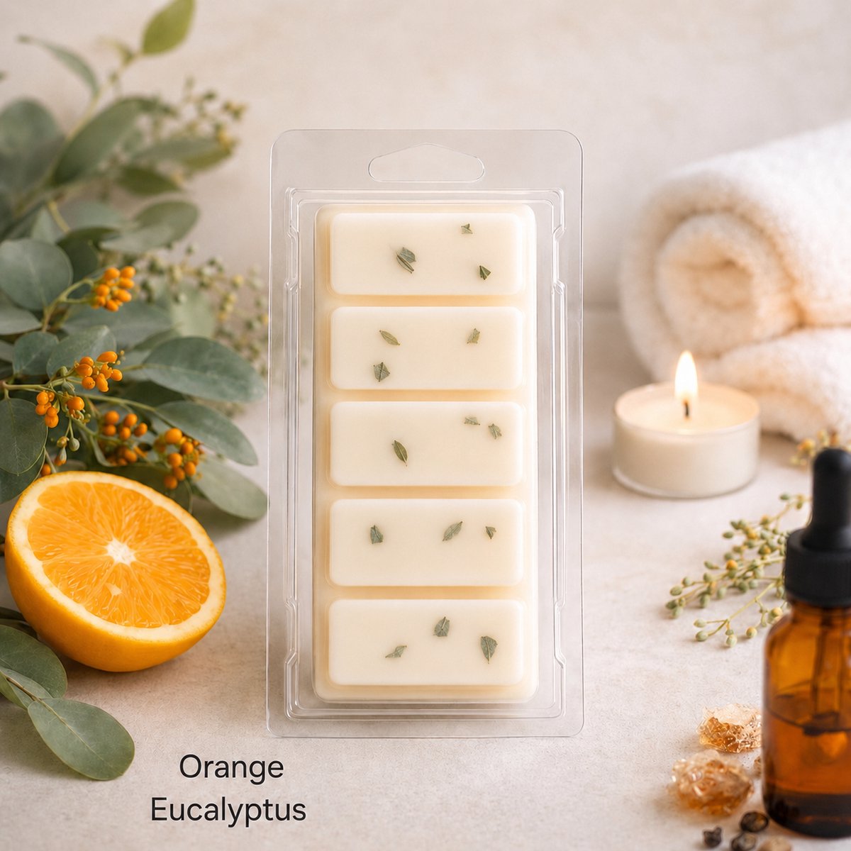 Waxmelts Orange Eucalyptus - Snapbar - 55 gram - Sojawas - Handmade - Dierproefvrij - Vegan - Huisparfum - Voor in geurbrander - Waxbrander - Geur in huis - Wax melt - Geurkaars - Parfum