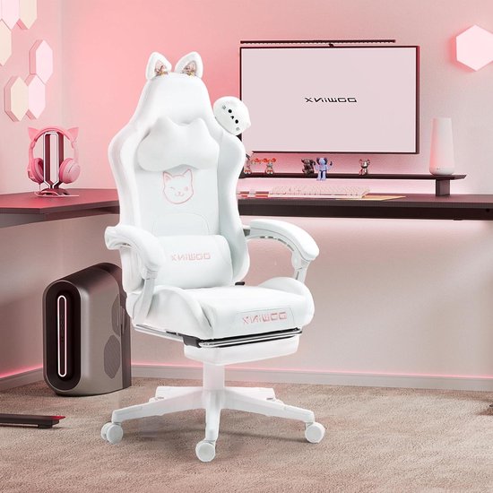 Gamingstoel Katteneditie - Computerstoel Ergonomisch - Langdurig Zitten - Verstelbare Rugleuning - Max 150 kg - Sneeuwwit — afbeelding 2