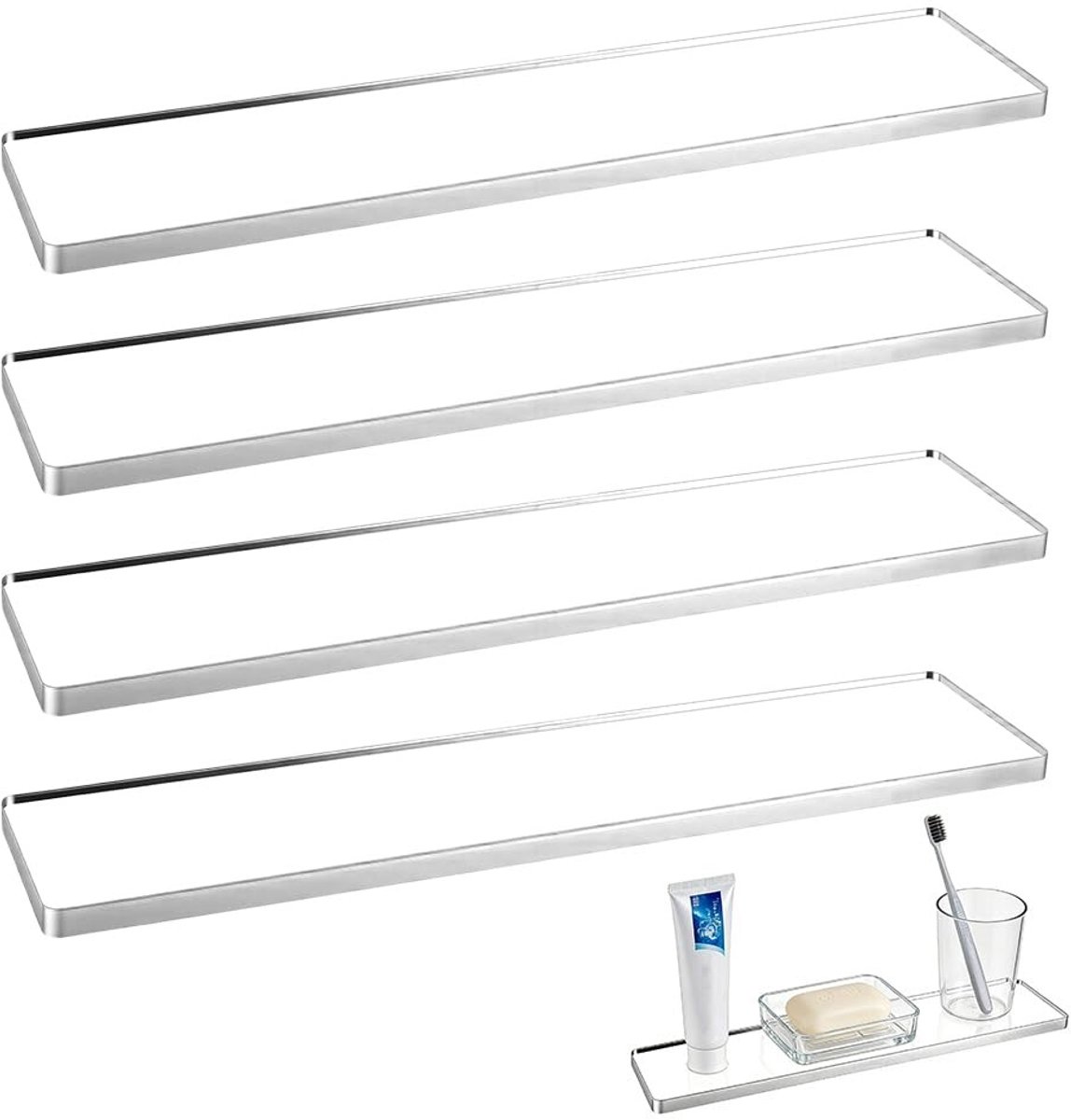 Dailygoods- Acrylplanken Set van 4 - Wandplanken - Wandrek - Organizer - Badkamer/Keuken/Woonkamer - Duurzaam 13 x 3 x 0,3 inch