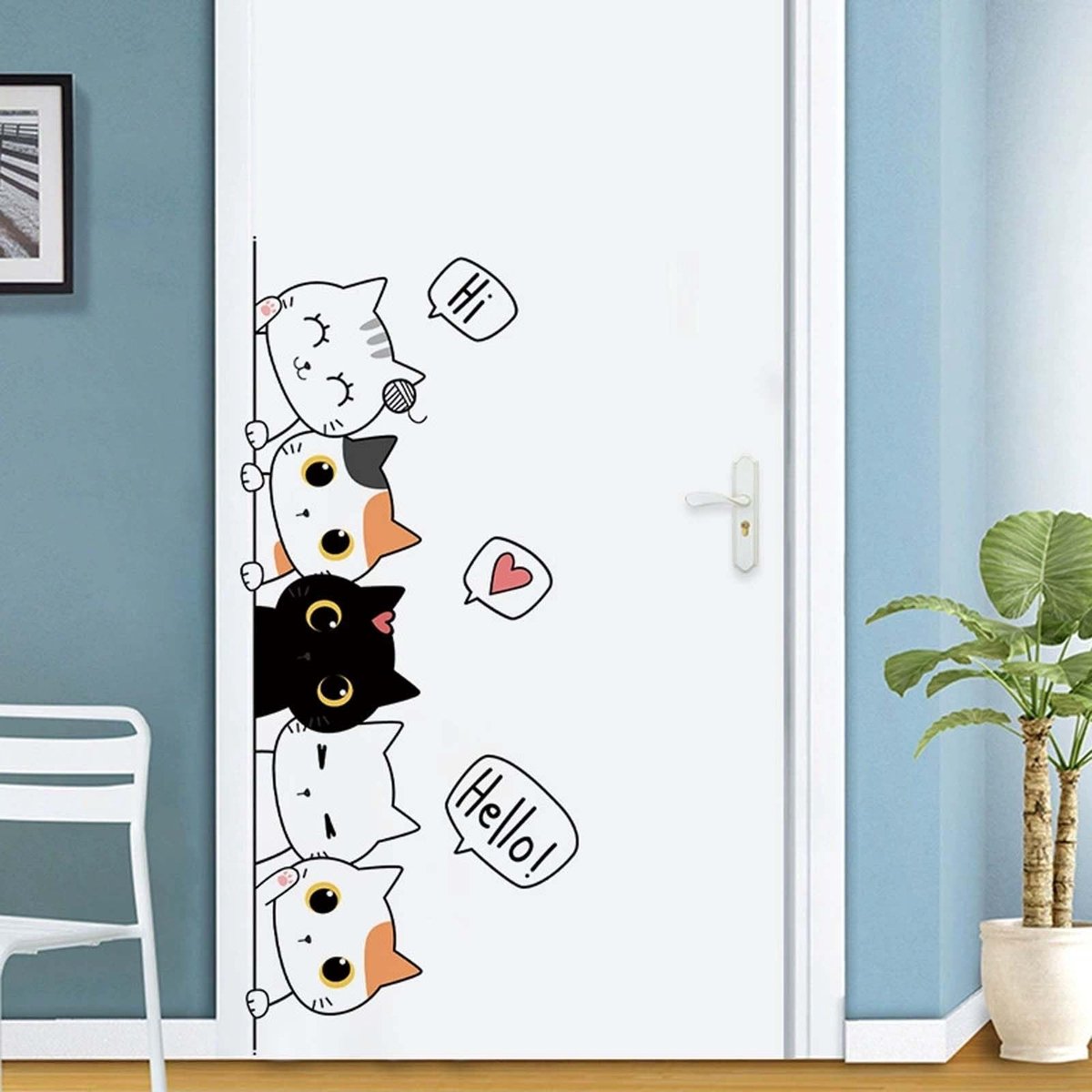Dailygoods- Deursticker kleurrijk cartoon-katje - Muurstickers kinderkamer - Kamerdecoratie - Stickers voor kinderen - Decoratie voor deuren - Creatieve wanddecoratie - Muursticker