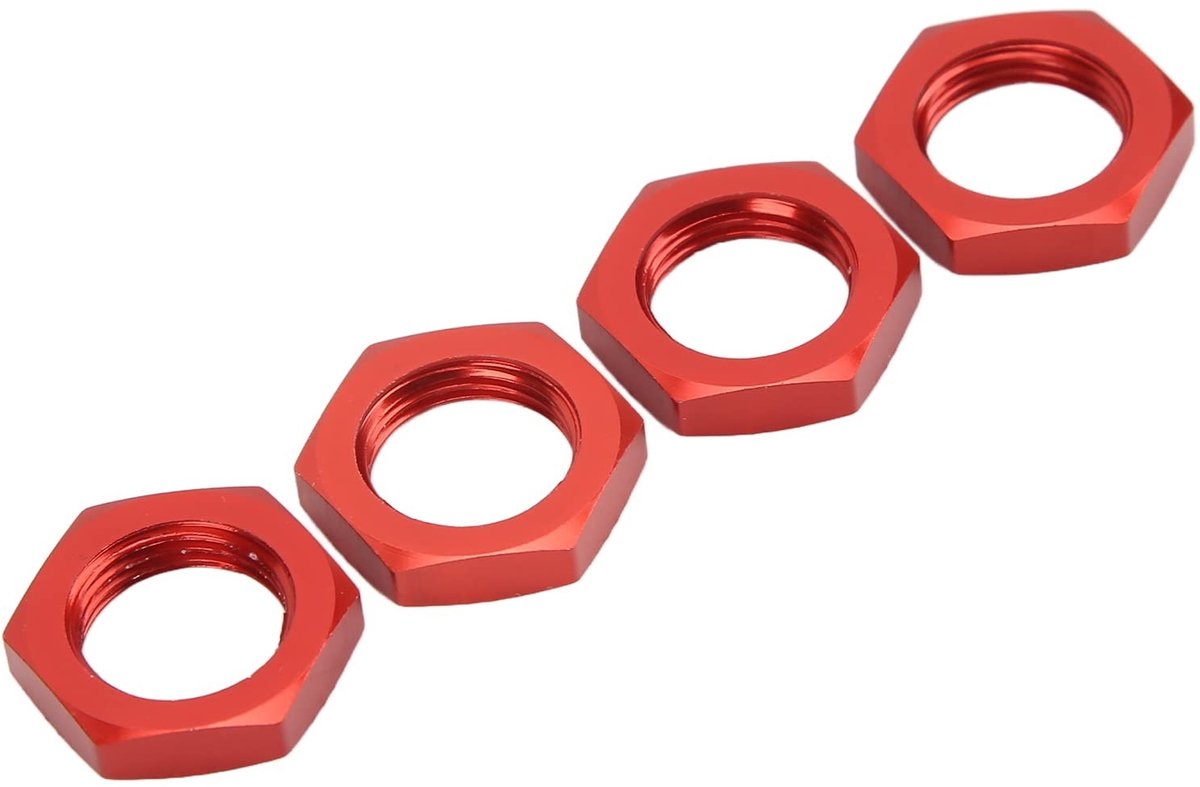 Dailygoods- Wielmoer Zeskant 17 mm - Aluminiumlegering - Sterk - 4 Stuks - Voor 1/8 RC Auto - Rood - Moer