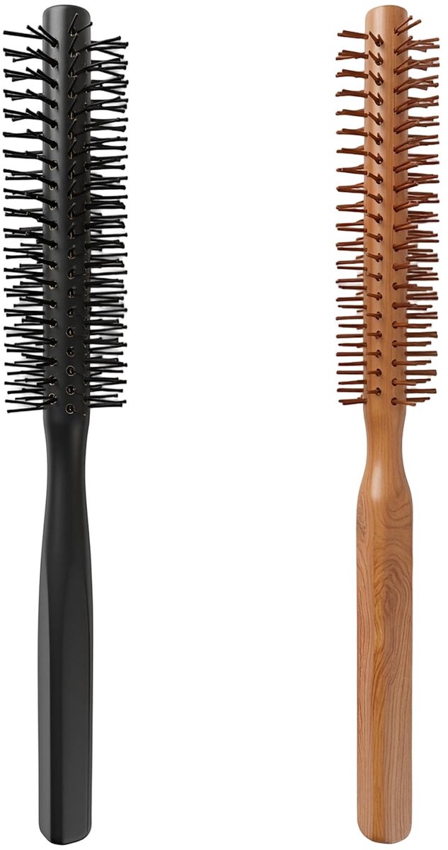 2 ronde borstels, föhnen met houten handvat en nylon borstelharen, haarborstel voor volume, krullen, gladmaken, styling, borstel voor mannen en vrouwen, salon en thuis, 2 maten