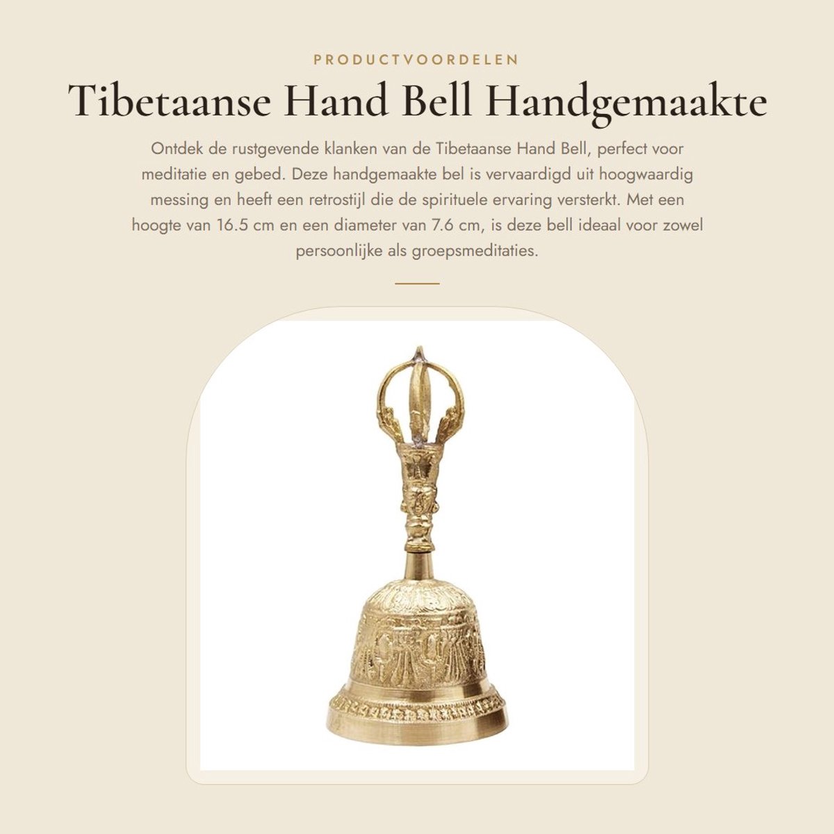 Dailygoods- Handbel Messing - Handgemaakte Bell - Boeddhistische Bell - Meditatie Alarm - 7.6*16.5cm - Sterk en Duurzaam - Meditatiebel