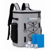 XCelsius® Koelrugtas 20 liter - Koeltas Rugzak met 2 Koelelementen en Flessenopener - Koelbox Koelrugzak Model - Waterdichte Binnenkant - Lang Koel - Grijs