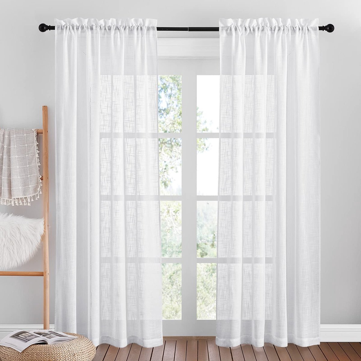 Dailygoods- Raamgordijnen Kant en Klaar - Vitragegordijnen - 2 Stuks - 140x220cm - Natuurlijke Linnenlook - Dubbele Roederdoorgangen - Vitrage