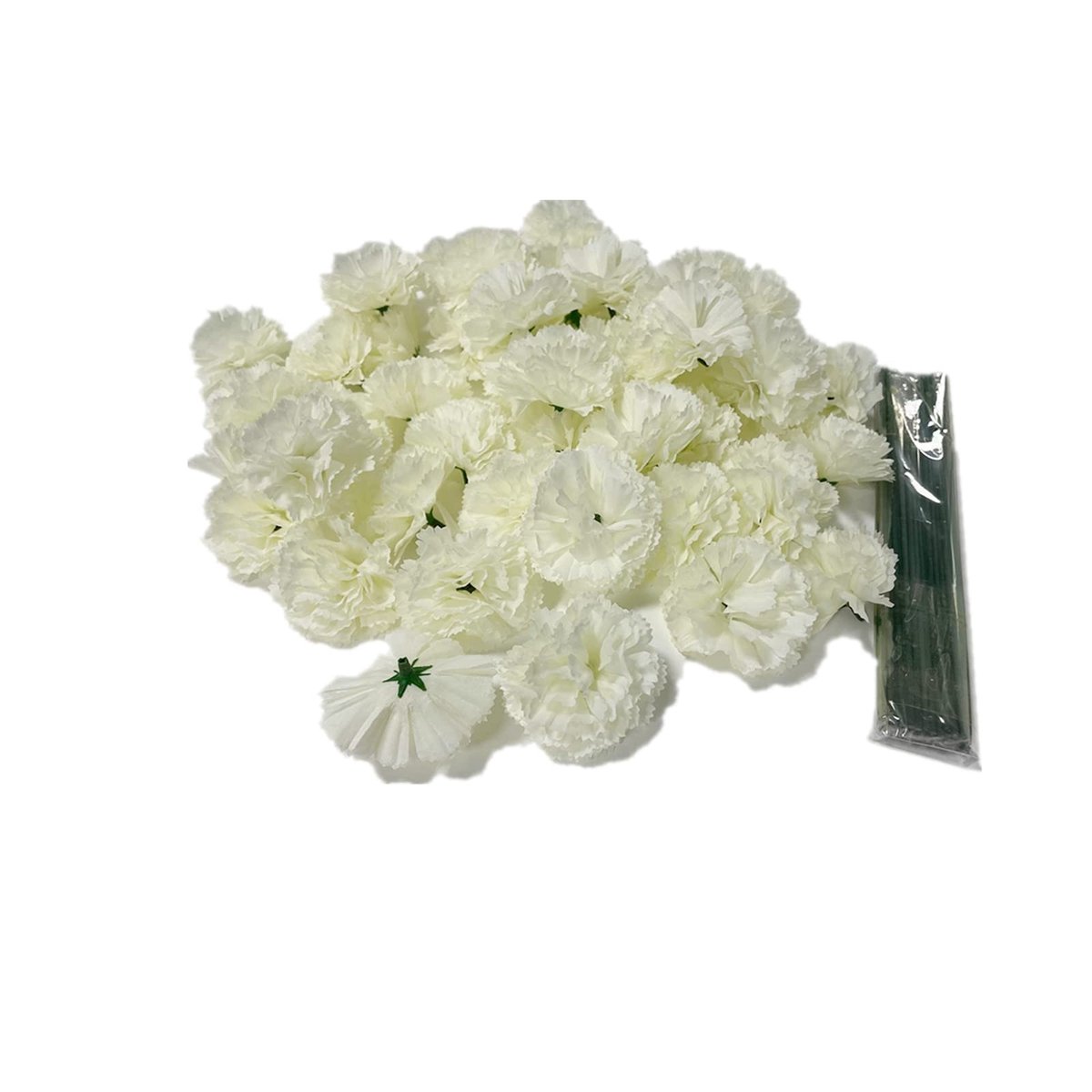 Dailygoods - Kunstmatige Zijden Anjer Bloemhoofd Set - Vaasvullers voor Bruiloft en Feest - Wit - 50 Stuks - Perfect voor Decoratie en DIY-projecten