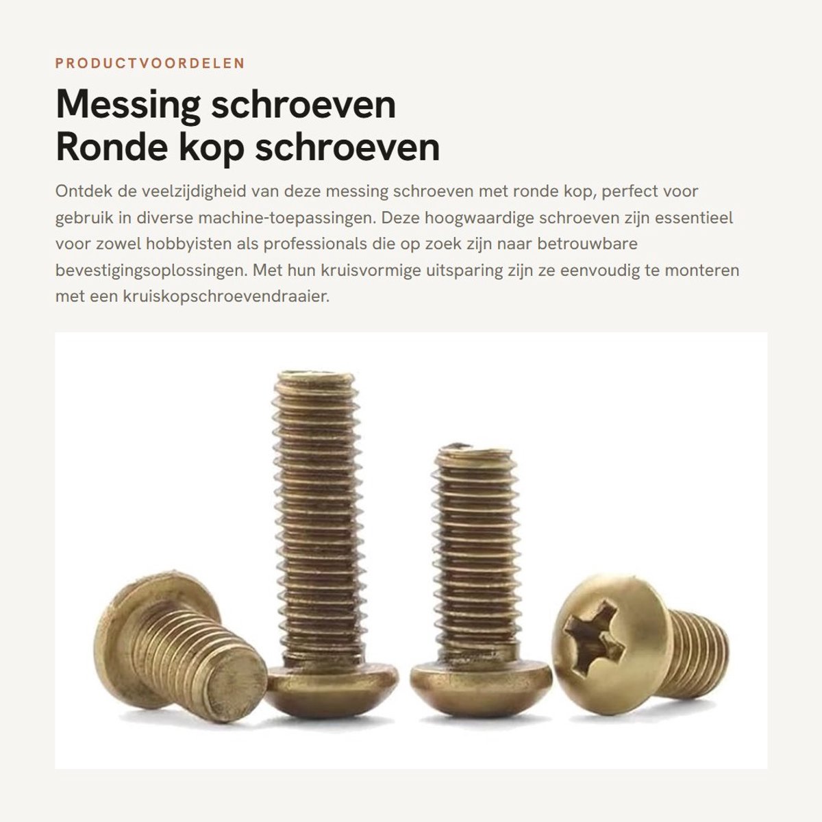 Dailygoods- Machineschroeven M3x10mm - Messing - Ronde Kop - Kruiskop - 60 Stuks - Corrosiebestendig - Bevestigingsschroeven