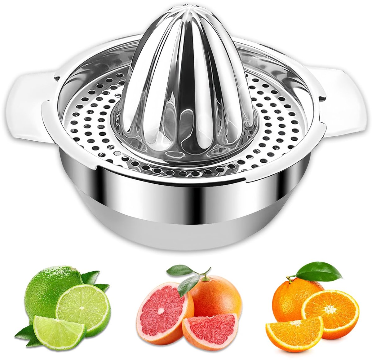 Citruspers van Roestvrij Staal, Handmatige Citroenpers Handmatige Fruitpers Handpersen voor Citroenen, Grapefruit en Sinaasappels (Vaatwasmachinebestendig)