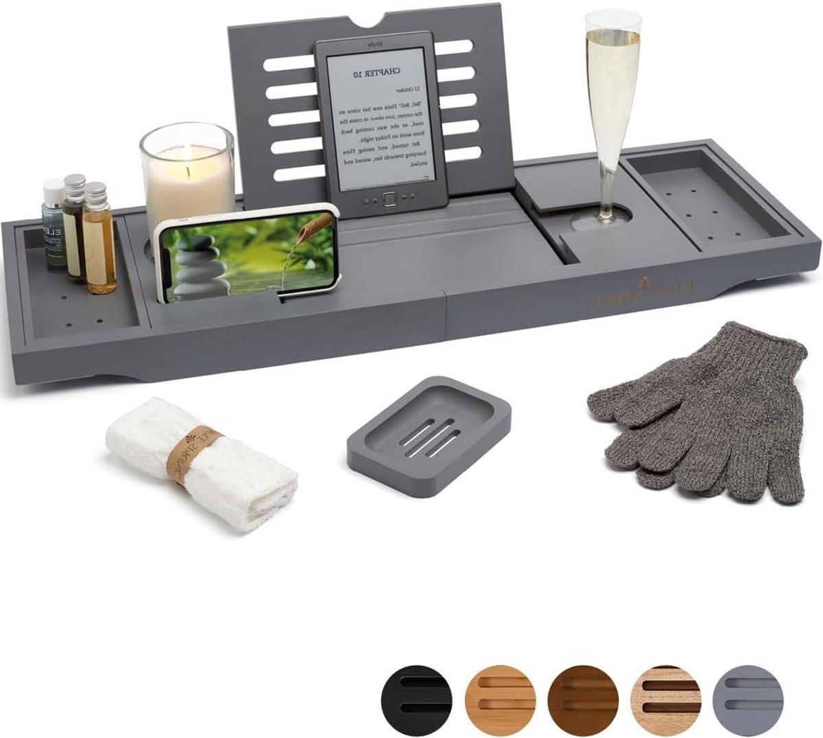 Badkuip Tafel - Bad Accessoire - Ontspannen in Bad - Uitschuifbaar Ontwerp - Tot 105 cm - Grijs