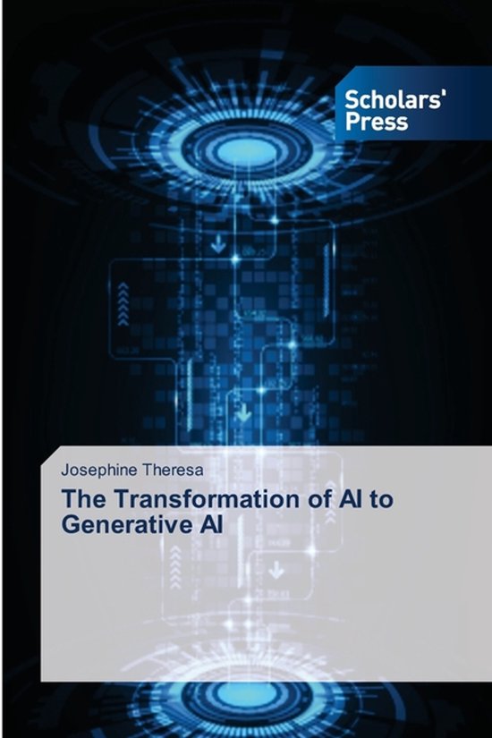 Livre "The Transformation of AI to Generative AI" de Josephine Theresa, avec des graphiques numériques bleus.