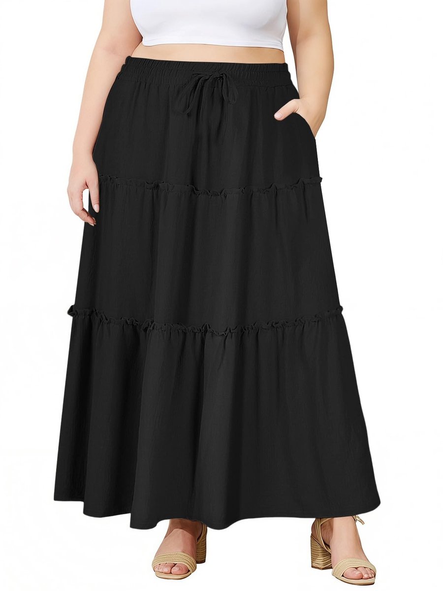 Dailygoods- Zomerrok Dames Hoge Taille - Maxi Rok - Stretch - Met Zakken - Bohemian Stijl - Vloeiende Afwerkingen