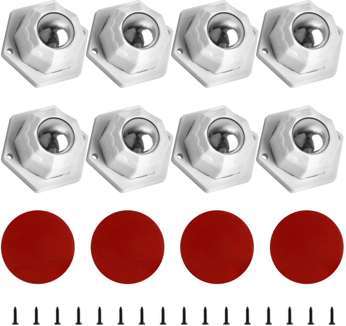 8 Stuks Kogelwielen 20mm Meubelwielen Zelfklevende Zwenkwielen 360 Graden Kogelrollen met 2 Montagegaten