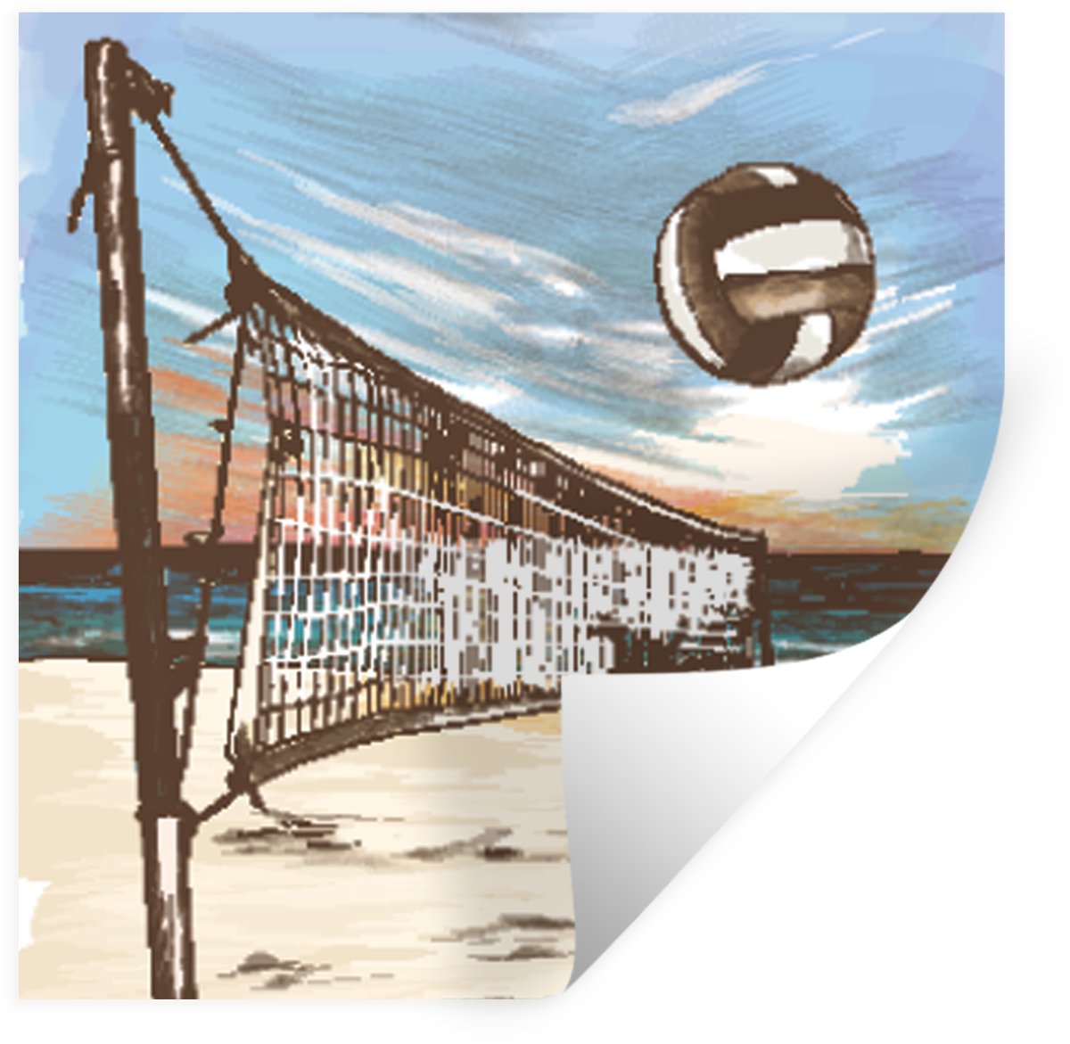 Muurstickers - Sticker Folie - Strand - Volleybal - Net - 80x80 cm - Plakfolie - Muurstick