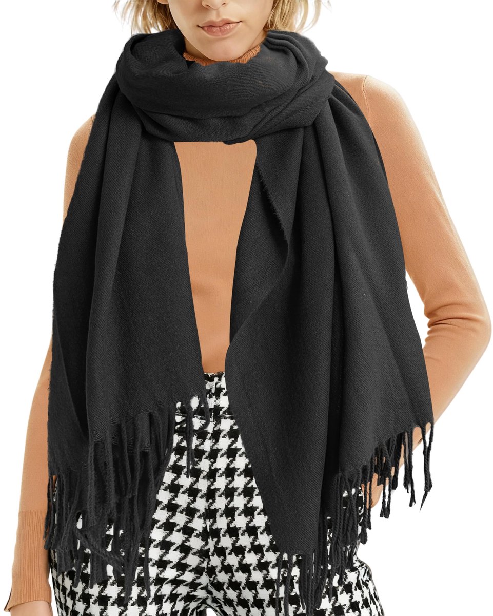 sjaal met franjes, warme wintersjaal, 180x70cm Pashmina omslagdoek voor dames en heren