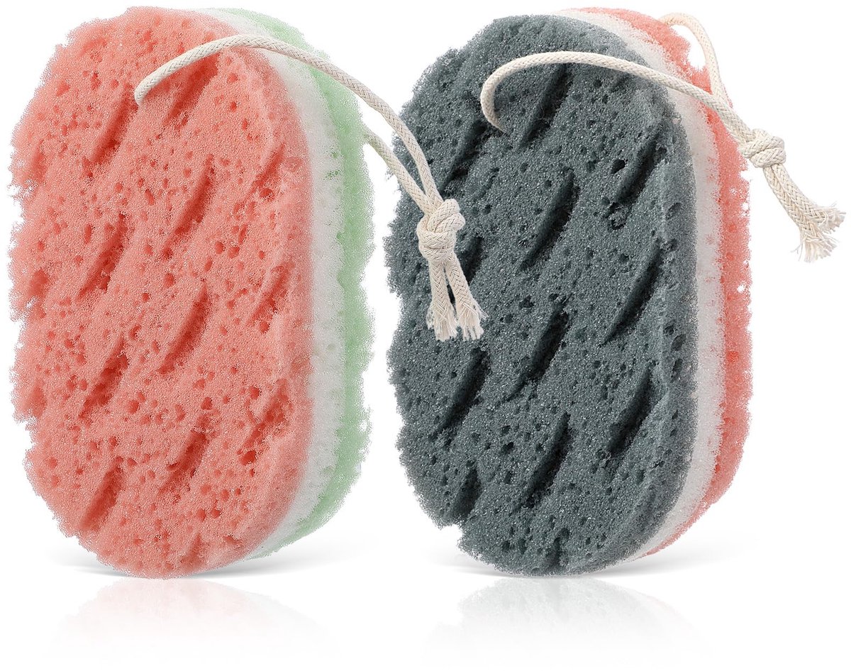 2 STKS Bad Sponzen voor Douche, Body Sponzen voor Vrouwen Baden Herbruikbare Spons Loofah Body Fiber Exfoliërende Douche Spons voor Vrouwen Mannen 2 Kleuren