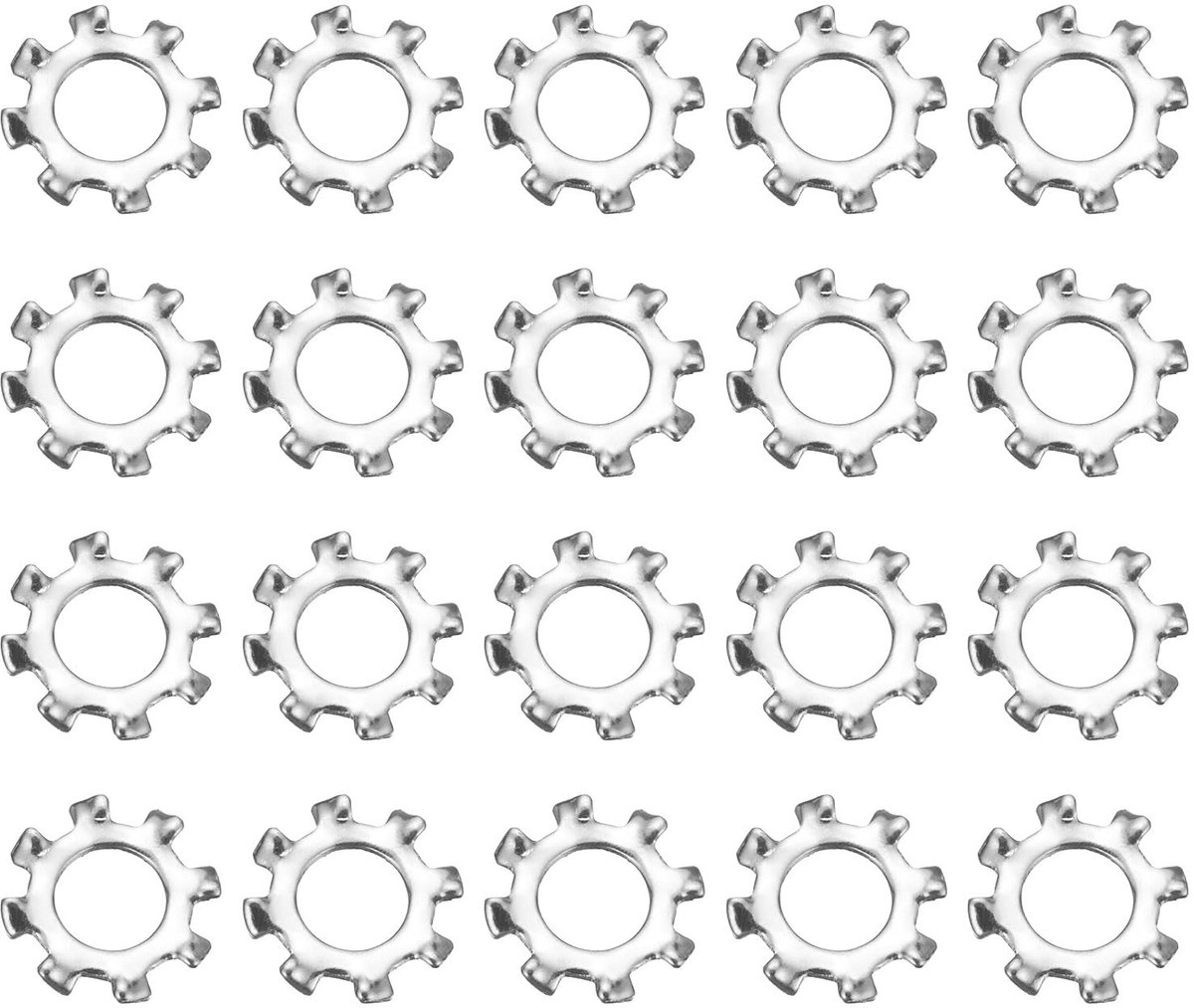 50 stuks 8# buitenste tandschijven, 304 roestvrij staal ster sluitring multi-tand vergrendeling, kleur zilver