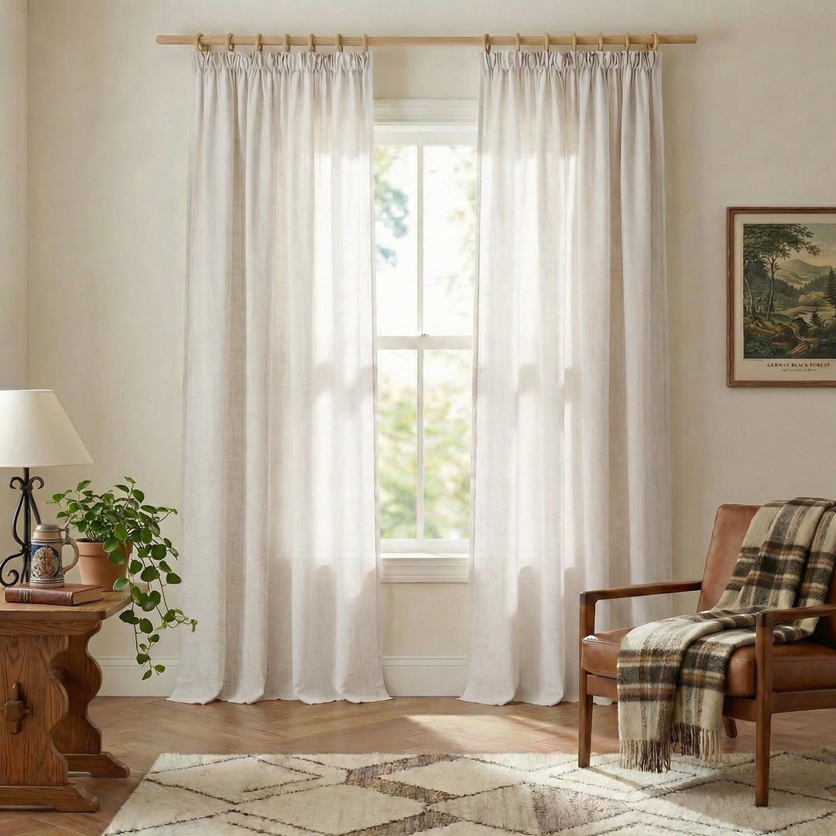 Gordijnen linnen met plooiband woonkamer set van 2 260 cm x 140 cm (h x b) boho-gordijnen halftransparant linnen gordijn woonkamer crèmewit