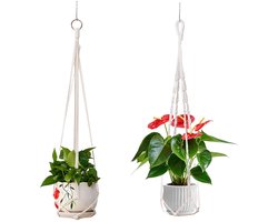 2 stuks hangende bloempotten voor planten, handgeweven bloementouw, mand van katoenen touw, hangende plantenbakken voor aan de muur, bloempotten, kleerhangers voor hangende manden in de