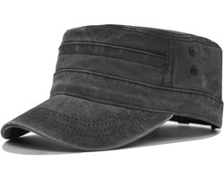 Hoeden - Zonnehoed - Unisex Cadet Legerkap - Zomerzonhoed - One size - Verstelbare Platte Top Pet - Vintage Gewassen Katoenen Militaire Pet - Geschikt voor buitensporten, wandelen en vissen - Zwart