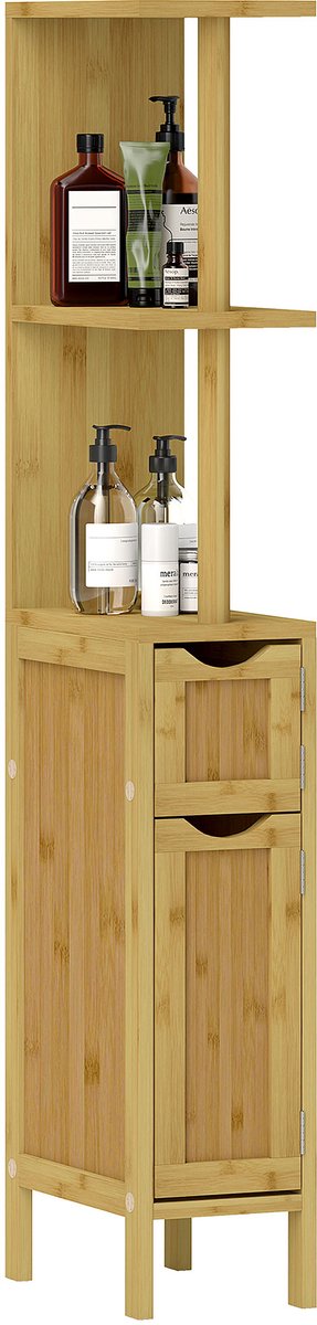 HOMCOM-Badkamerkast-MDF-18x30x120cm-Natuurlijk hout