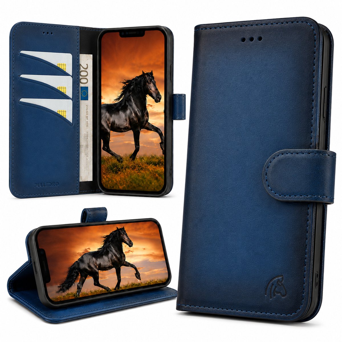 Pulledro geschikt voor iPhone 13 BookCase - Echt Leer - RFID - Midnight Blue