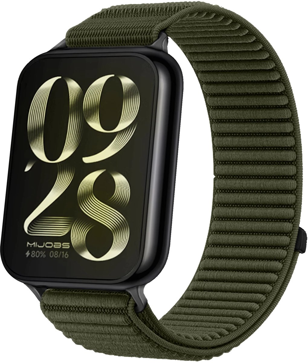 Strap-it Wave Nylon bandje geschikt voor Xiaomi Redmi Watch 6 / Redmi Watch 5 / Redmi Watch 4 / Xiaomi Smart Band 9 Pro / Xiaomi Smart Band 8 Pro - Donkergroen