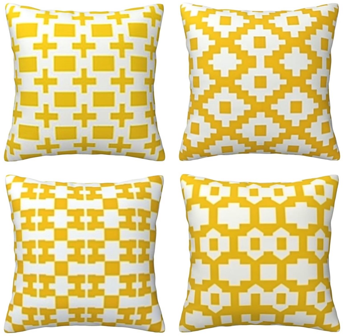 Set van 4 kussenslopen, 65 x 65 cm, geometrisch, geel en wit, kussenslopen, fluweel, zacht, groot, ademend, dubbelzijdig, bankkussen, vierkant, decoratie voor huis, woonkamer, bank, stoel, slaapkamer