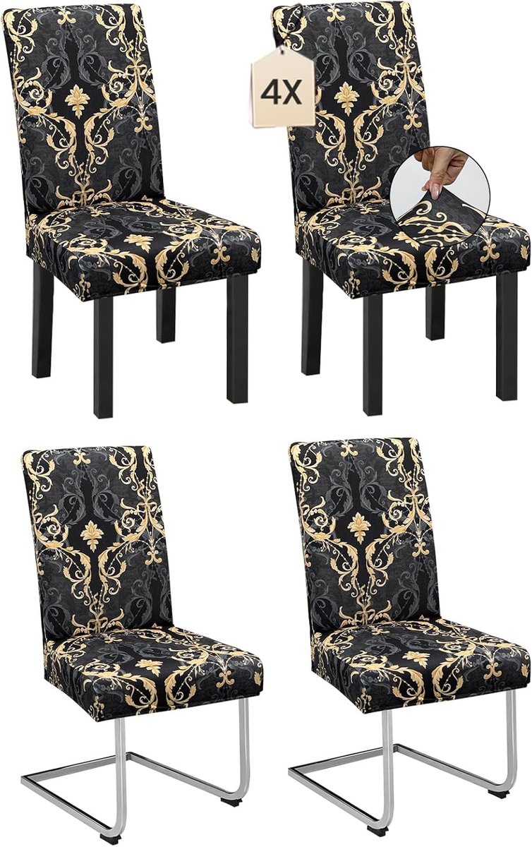 Set van 4 stoelhoezen, lichte luxe retro-look, stoelhoes, elastisch, wasbaar, voor eetkamer, bruiloft, feest, stijlvol design