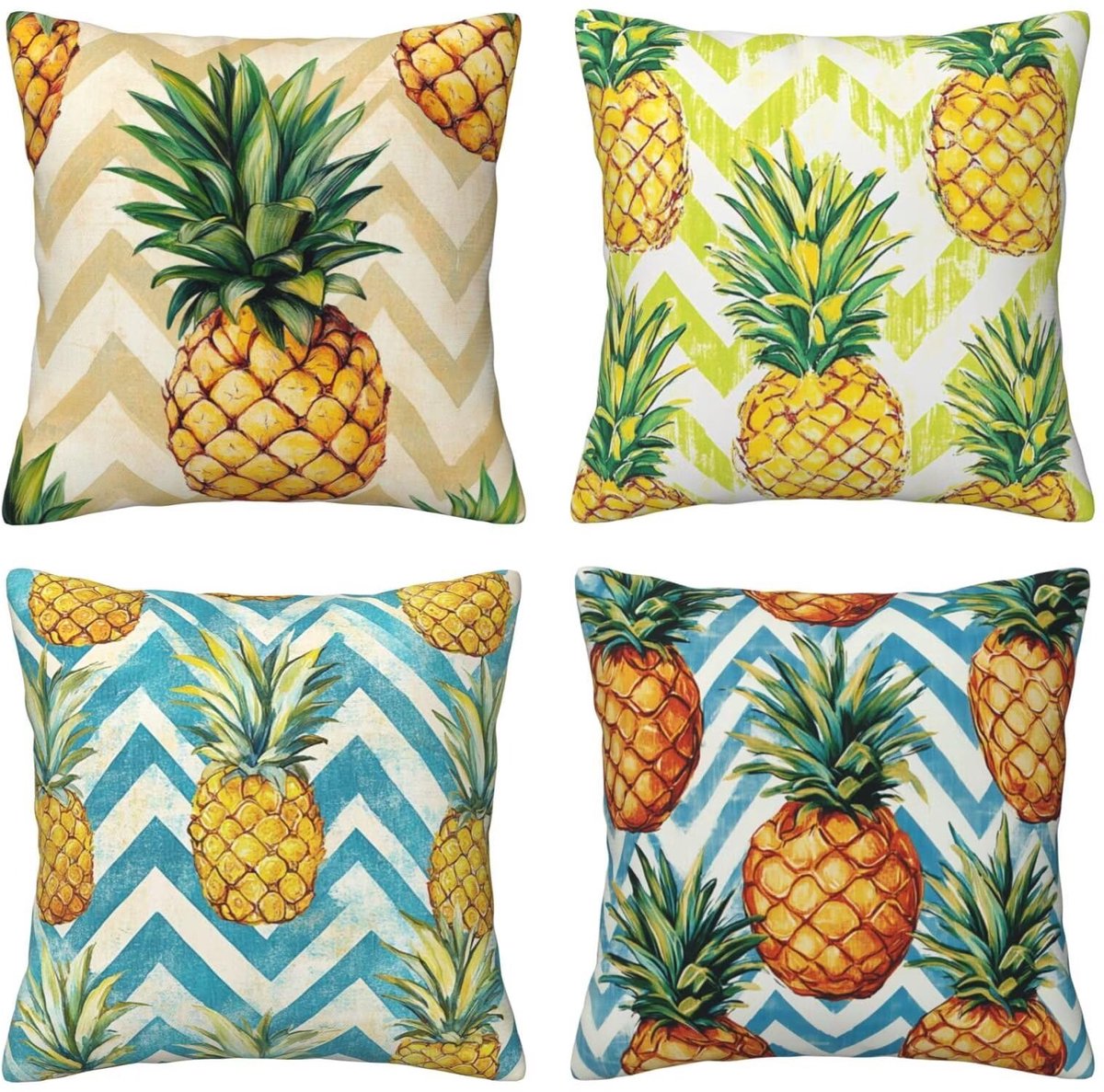Set van 4 kussenslopen, sierkussenhoezen, ananas-golf, 65 x 65 cm, behaaglijk, kussenhoes met onzichtbare ritssluiting, zacht, wollig, bankkussen, wasbaar, voor terras, tuin, bank en woonkamer