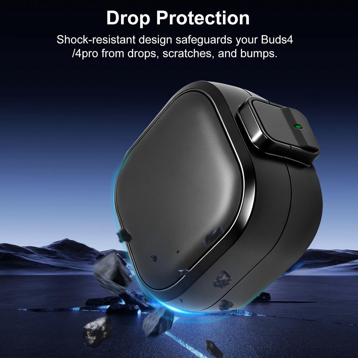 Schokbestendige Hoes voor Galaxy Buds 4/Buds 4 Pro met Beveiligingsslot, Sleutelhanger en Reinigingspen, Ondersteunt Draadloos Opladen, Zwart
