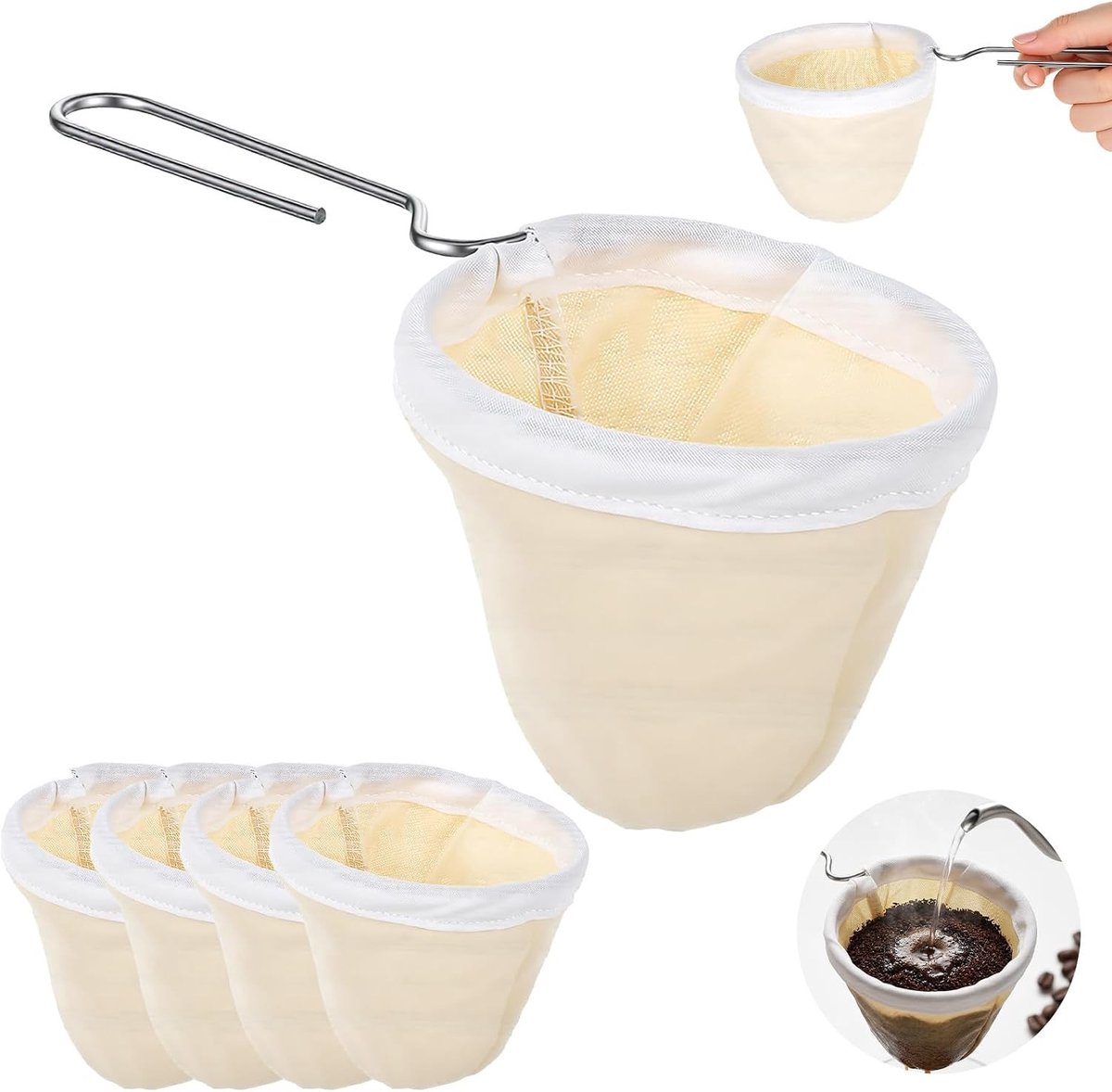 Set van 5 kunststof zeefjes met handvat voor koffie, sap en kefir - 19 x 9,5 x 9 cm, ideaal voor het filteren van vloeistoffen en het bereiden van dranken