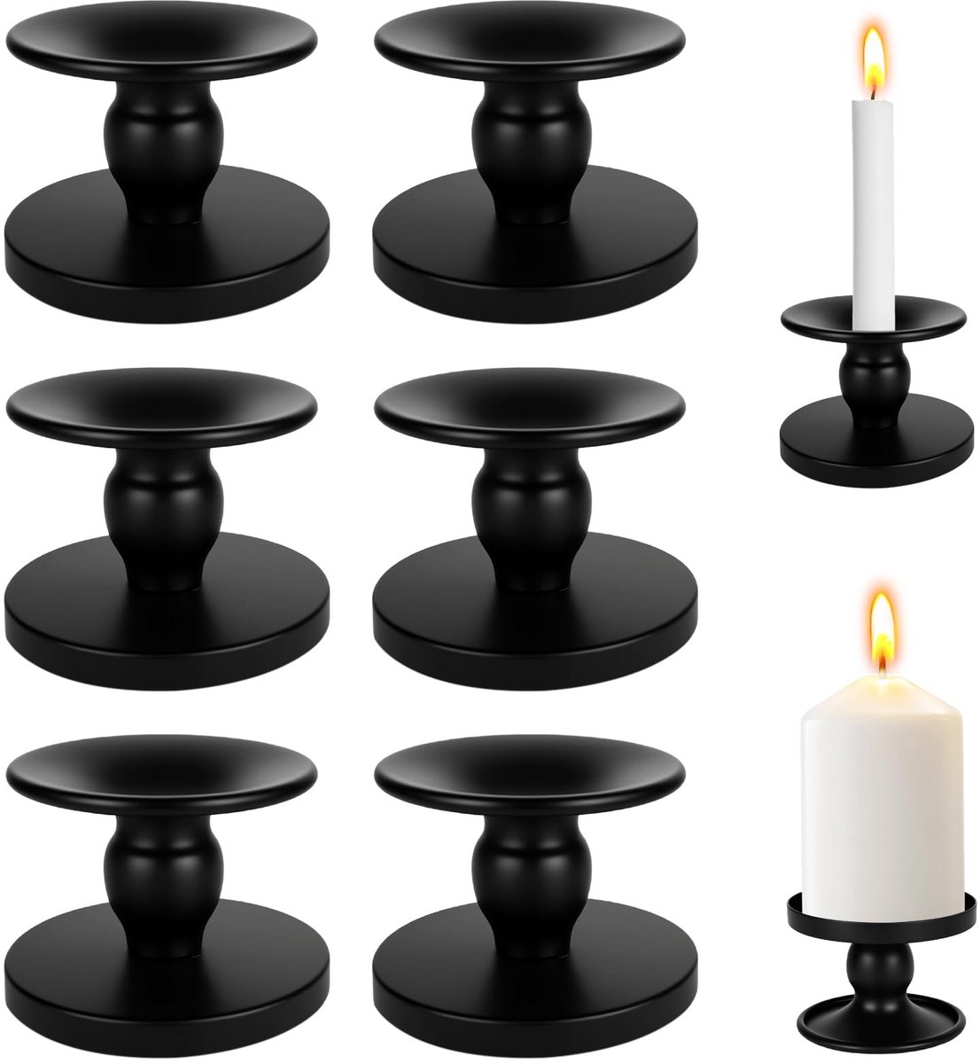 Set van 6 kandelaars, staafkaarsen, zwart metaal, dubbelzijdige metalen kaarsenstandaard voor staafkaarsen en stompkaarsen, staafkaarsen, stompkaarsen, vintage moordendecoratie voor bruiloft