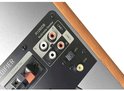 Achterkant van een Edifier R1280DB multimedia luidspreker met aansluitingen: R, L, Line 1, Line 2, OPT, COX.