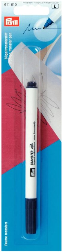 Prym transferstift in verpakking, wit met donkerblauwe dop.