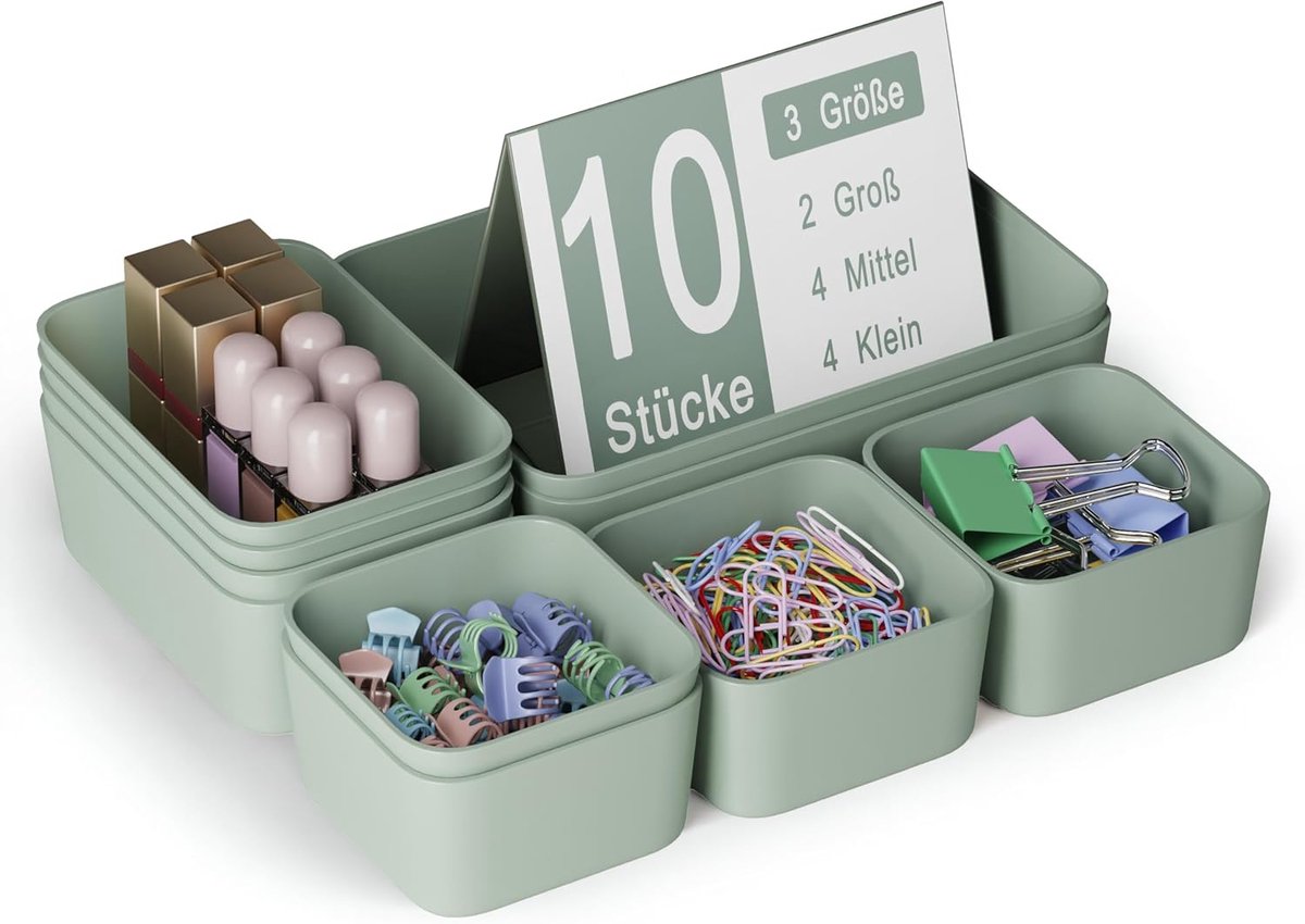 SnelShoppen - Lade-organizer 10 stuks voor keuken, badkamer, kantoor | 3 maten opbergdozen, make-uptafel organizer, multifunctioneel laden opbergsyste