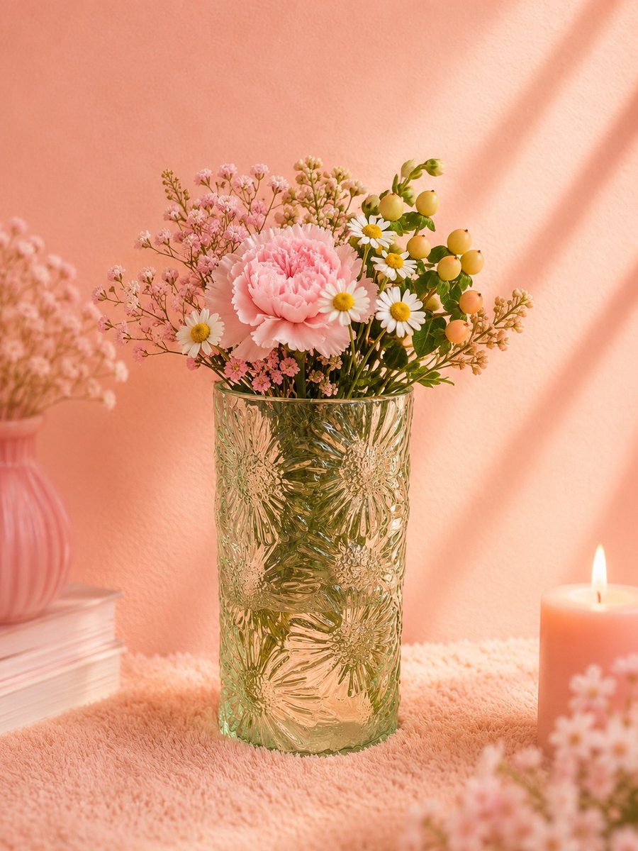 Glazen Bloemenvaas | Viva Femme | Vaas | Decoratie | Cadeau | Wonen | Bloemen | Liefde | Groen | Glas | Moederdag